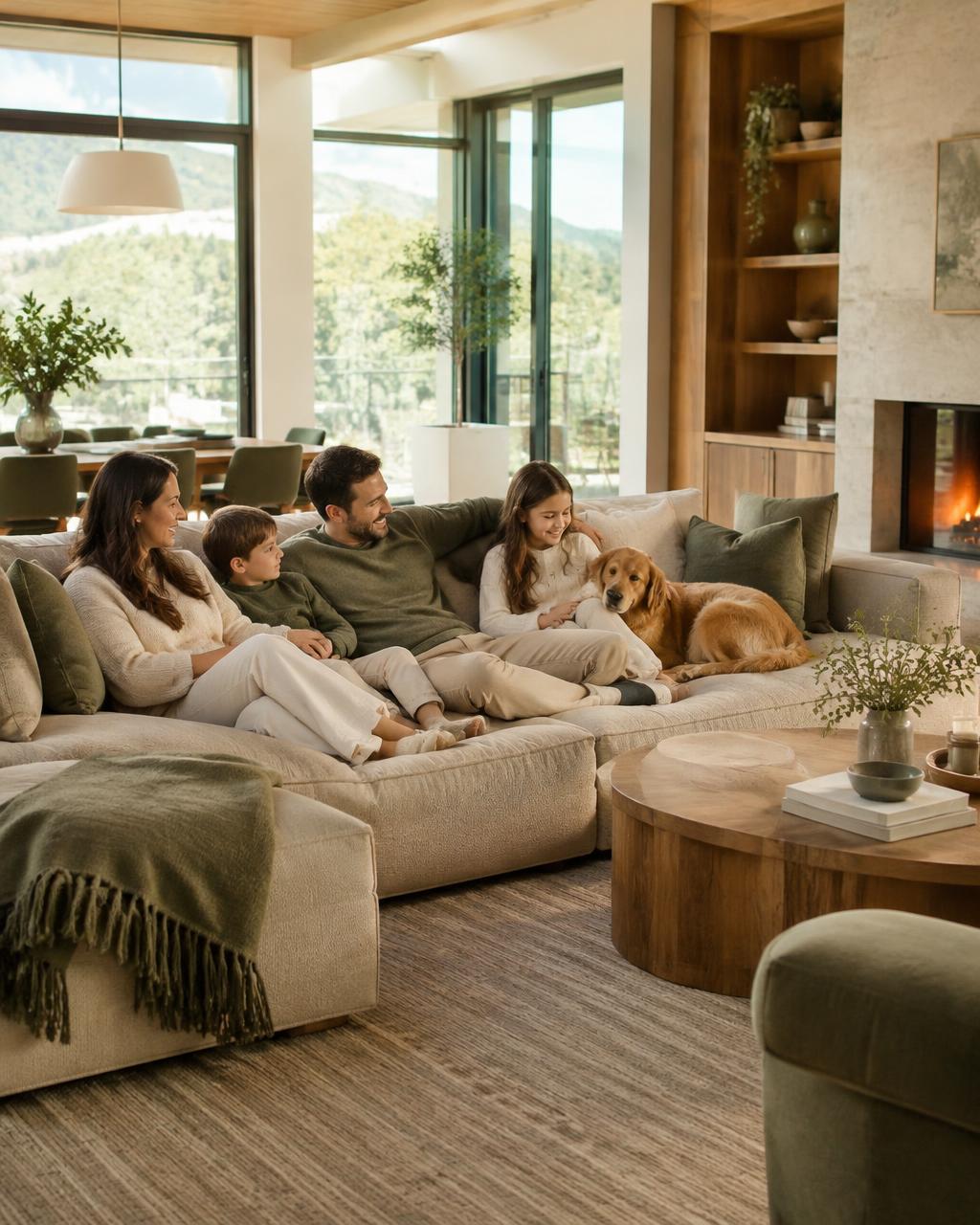 Família reunida em uma sala de estar acolhedora